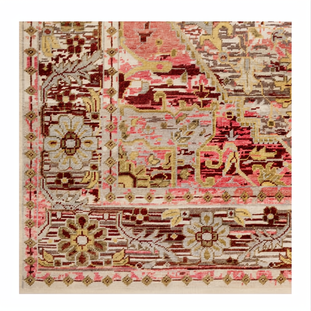 Hand-knotted Surya Cappadocia wool rug with traditional plum, gray, burgundy, and olive floral patterns.