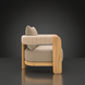 Surya Palma outdoor accent chair with light beige Sunbrella cushions, teak wood frame, and PE rope detail.