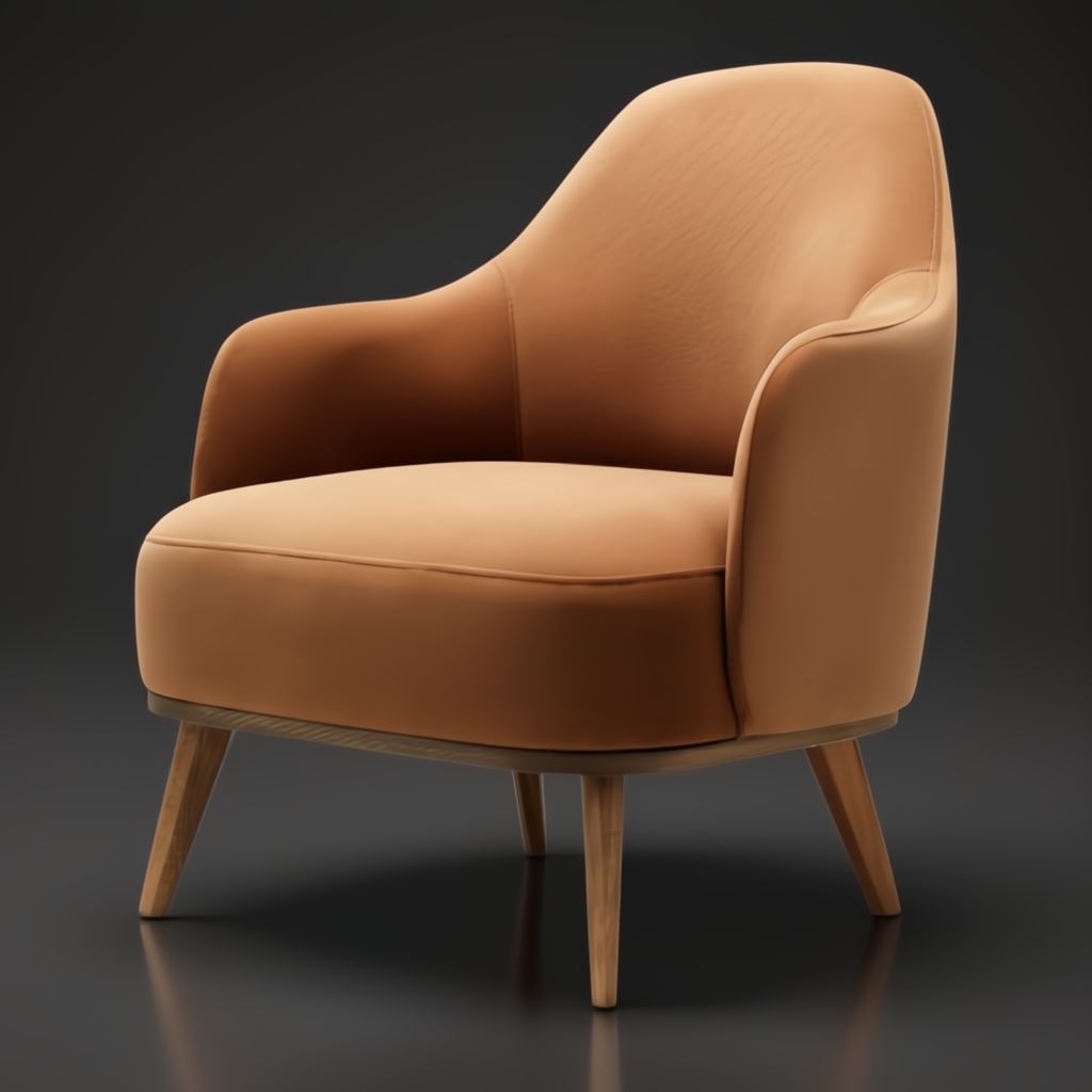 Surya Fantino accent chair with brown polyester upholstery and camel beechwood base.