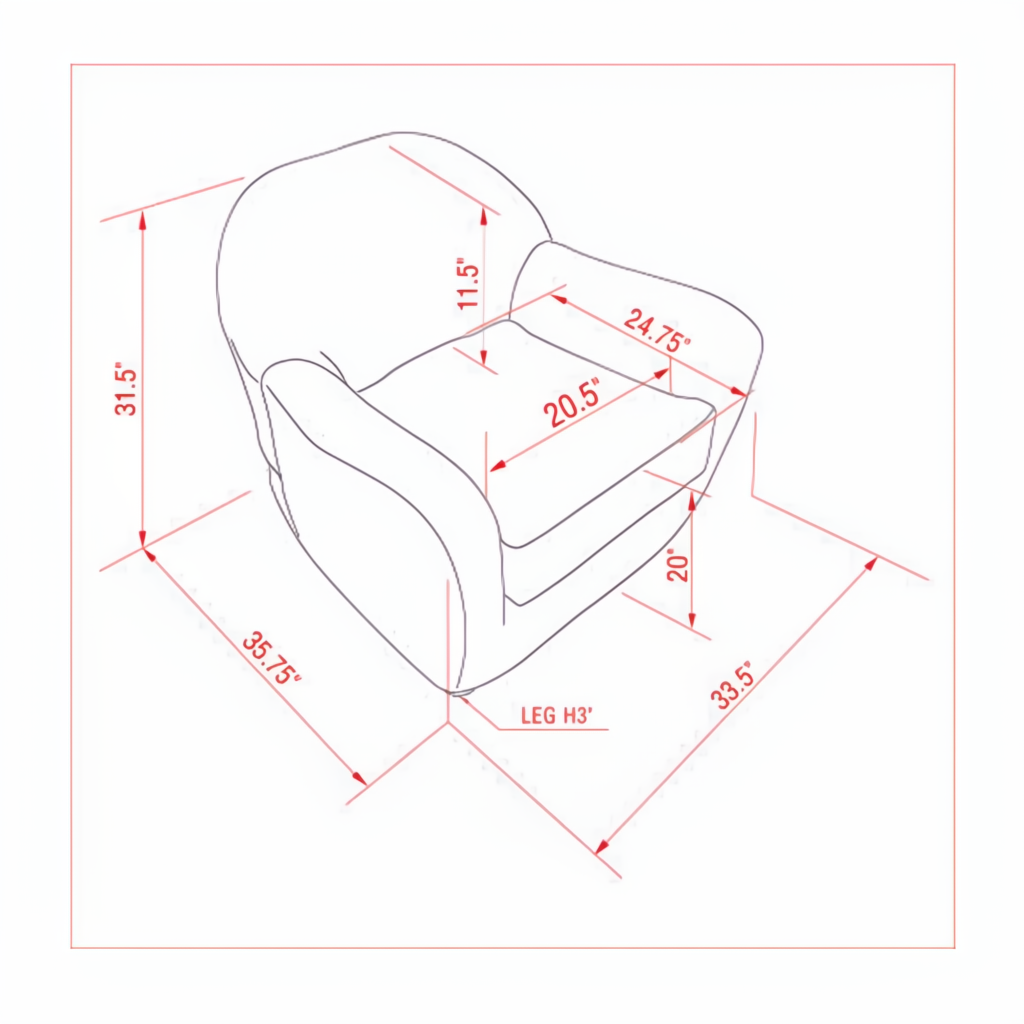 Line drawing of the Surya Perch Accent Chair with dimensions: 31.5"H x 35.75"W x 33.5"D.