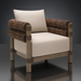 Surya Porta Accent Chair: brown wicker and aluminum outdoor chair with light beige Sunbrella cushions.