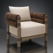 Surya Porta Accent Chair: brown wicker and aluminum outdoor chair with light beige Sunbrella cushions.