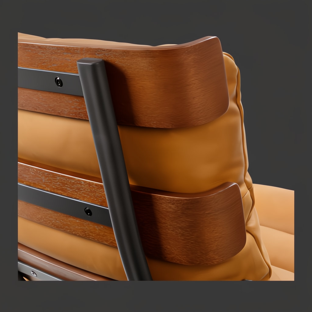 Surya Laval Accent Chair, modern brown leather with wood and black lacquered iron frame.