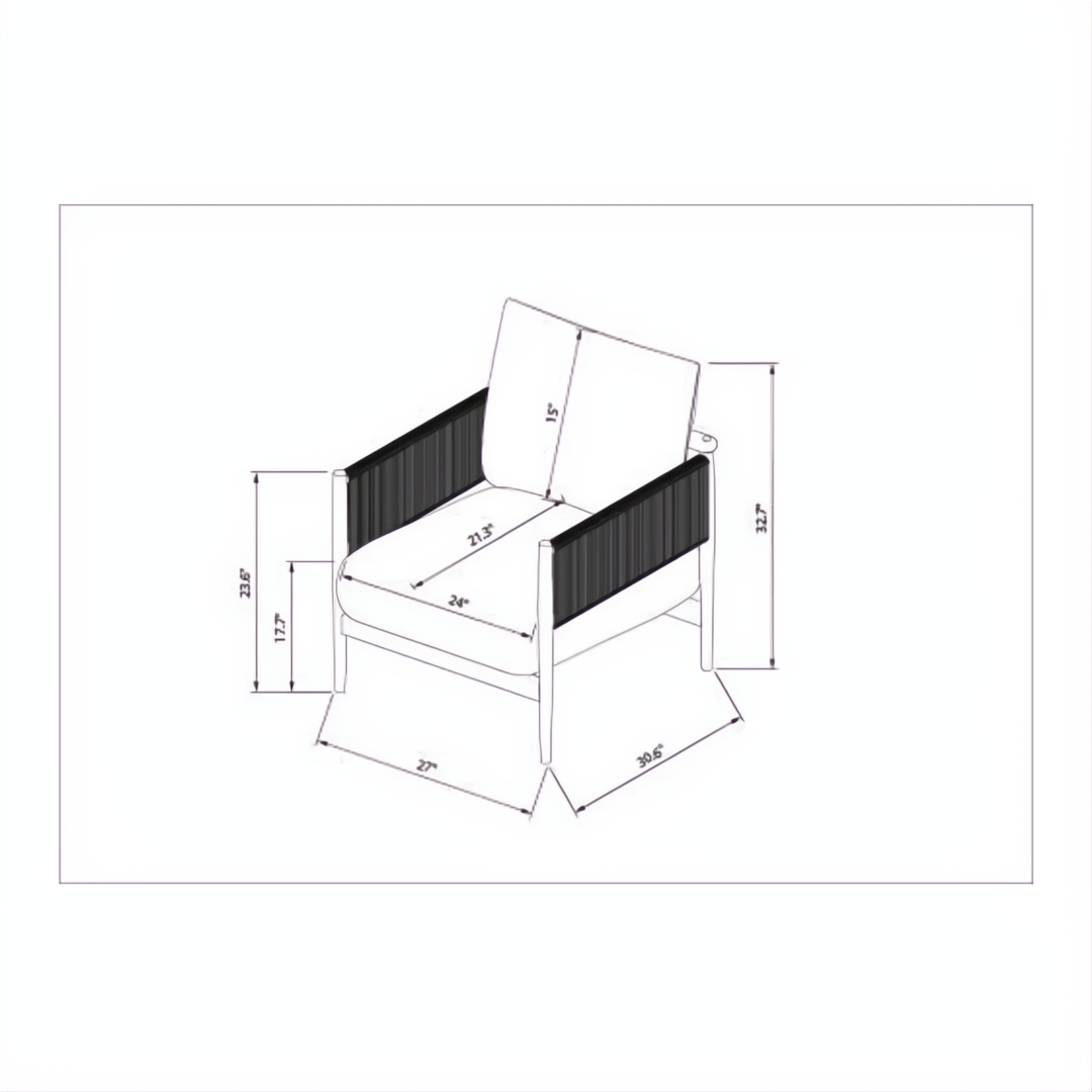 Line drawing of the Surya Brielle Accent Chair with dimensions.