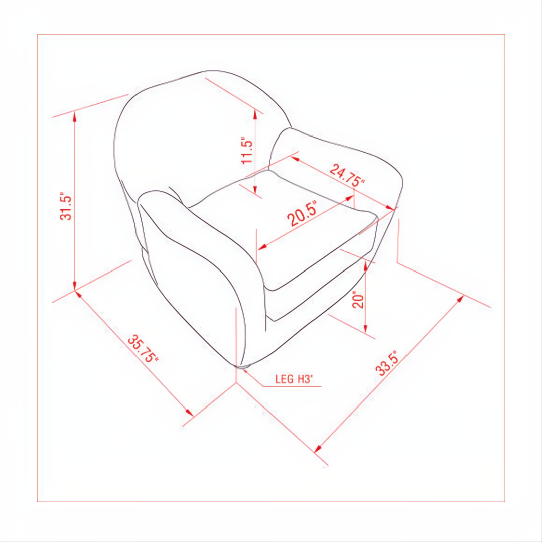 Line drawing of the Surya Perch Accent Chair with dimensions: 32"H x 33"W x 36"D.