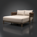 Surya Porta Daybed with beige Sunbrella cushion, brown hand-painted aluminum base, and woven PE wicker details.