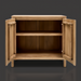 Surya Silas Cabinet: Scandinavian modern brown stained mango wood storage cabinet with open doors and shelf.