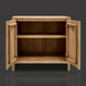 Surya Silas Cabinet: Scandinavian modern brown stained mango wood storage cabinet with open doors and shelf.