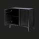 Black mango wood Surya Ronan Cabinet with one door open, revealing an adjustable shelf and soft-close hinges.