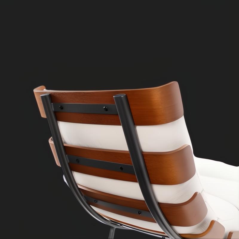 Surya Laval Accent Chair, modern lounger with oatmeal upholstery, wood frame, and black iron base.