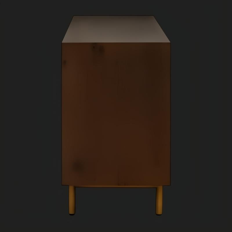Surya Molander Scandinavian modern sideboard with brown oak veneer and metallic brass legs.