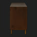 Surya Molander Scandinavian modern sideboard with brown oak veneer and metallic brass legs.