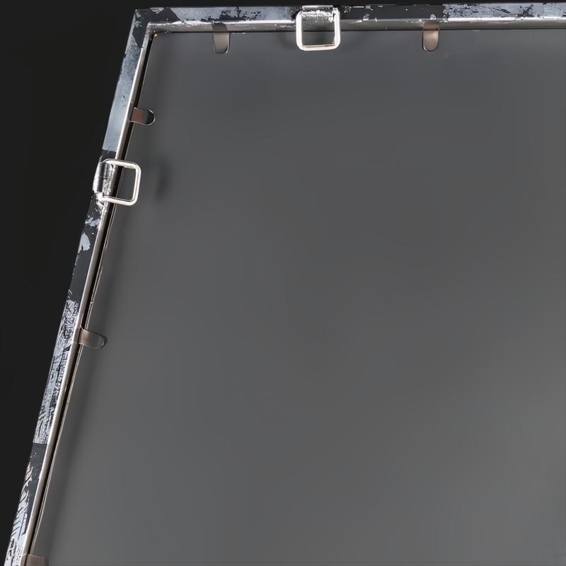 Back of a Surya Adams wall mirror, showing mounting hardware and dark gray backing.