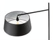 Astro Accent Floor Lamp by Surya, featuring a tall black iron and polyester sculptural design with a wide shade.
