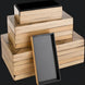 Surya Cane Garden decorative box set: three natural bamboo and dark brown hand-painted wood boxes, stacked.