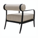 Surya Antibes outdoor accent chair with beige Sunbrella fabric and black aluminum frame.