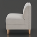 Light gray upholstered Stinson Banquette Chair with natural ash wood base and side cut-out detail.