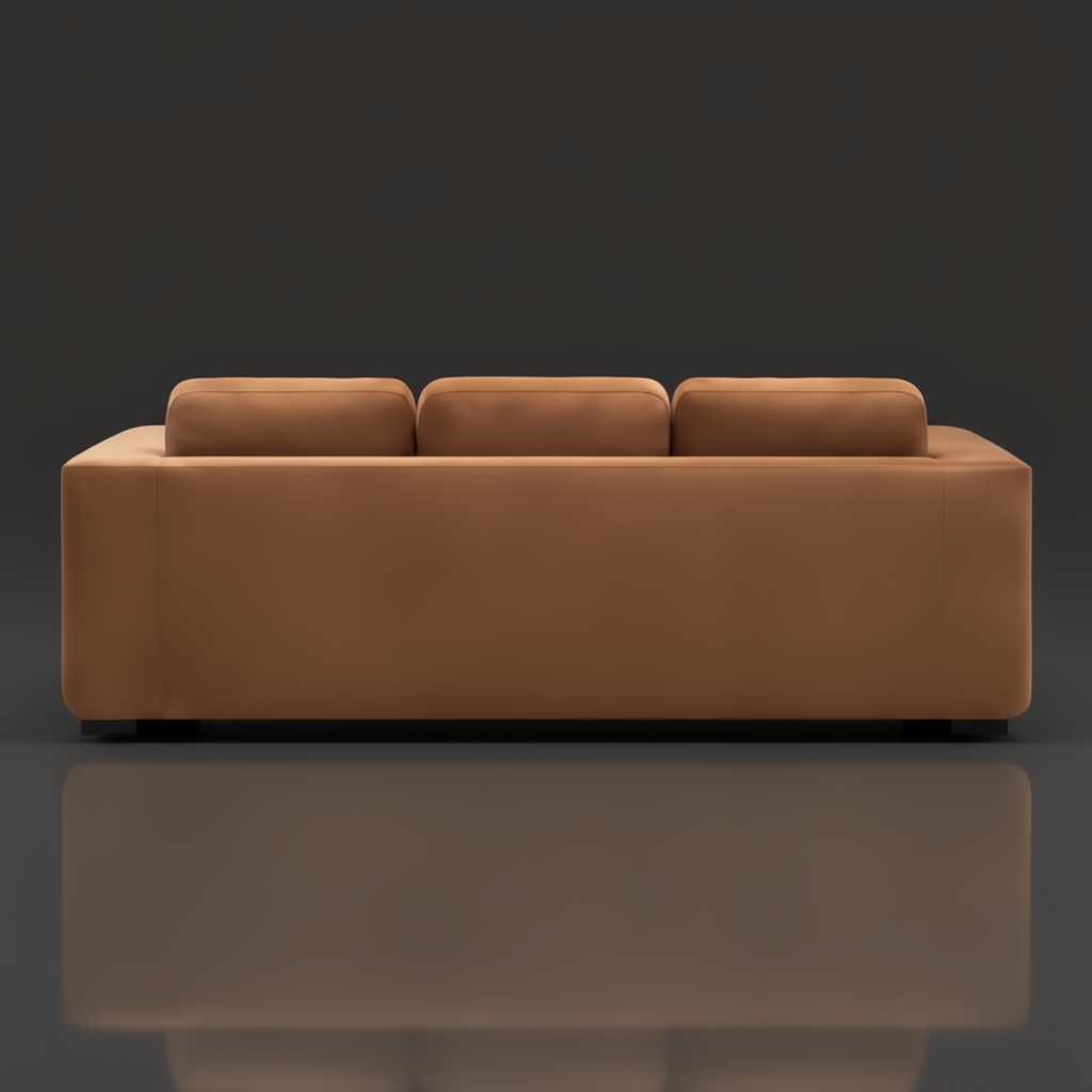 Surya Cahill modern camel polyester sofa with charcoal rubber wood base, 94"W.