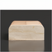 Beige polished marble top and lacquered mango wood Surya Redondo Cabinet with minimalist modern design.