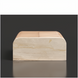 Beige polished marble top and lacquered mango wood Surya Redondo Cabinet with minimalist modern design.