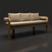 Surya Palma outdoor bench with beige Sunbrella cushions, teak wood frame, and rope-wrapped arm detail.
