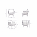 Line drawings of the Surya Arco Accent Chair from four angles with dimensions.