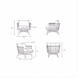 Line drawings of the Surya Arco Accent Chair from four angles with dimensions.