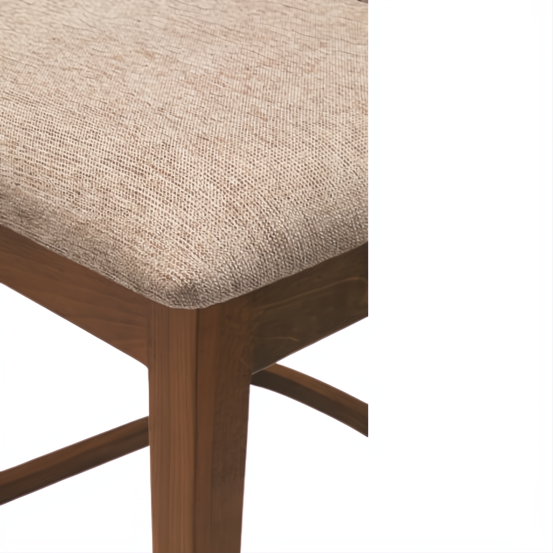 Surya Brooke counter stool with medium brown polyester seat and wheat-finished beechwood base.