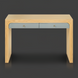 Surya Helene console table: brown lacquered oak veneer, blue resin grasscloth drawers, brass knobs.
