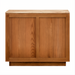 Surya Skopa mid-century modern cabinet with beige marble top and beige white oak base.