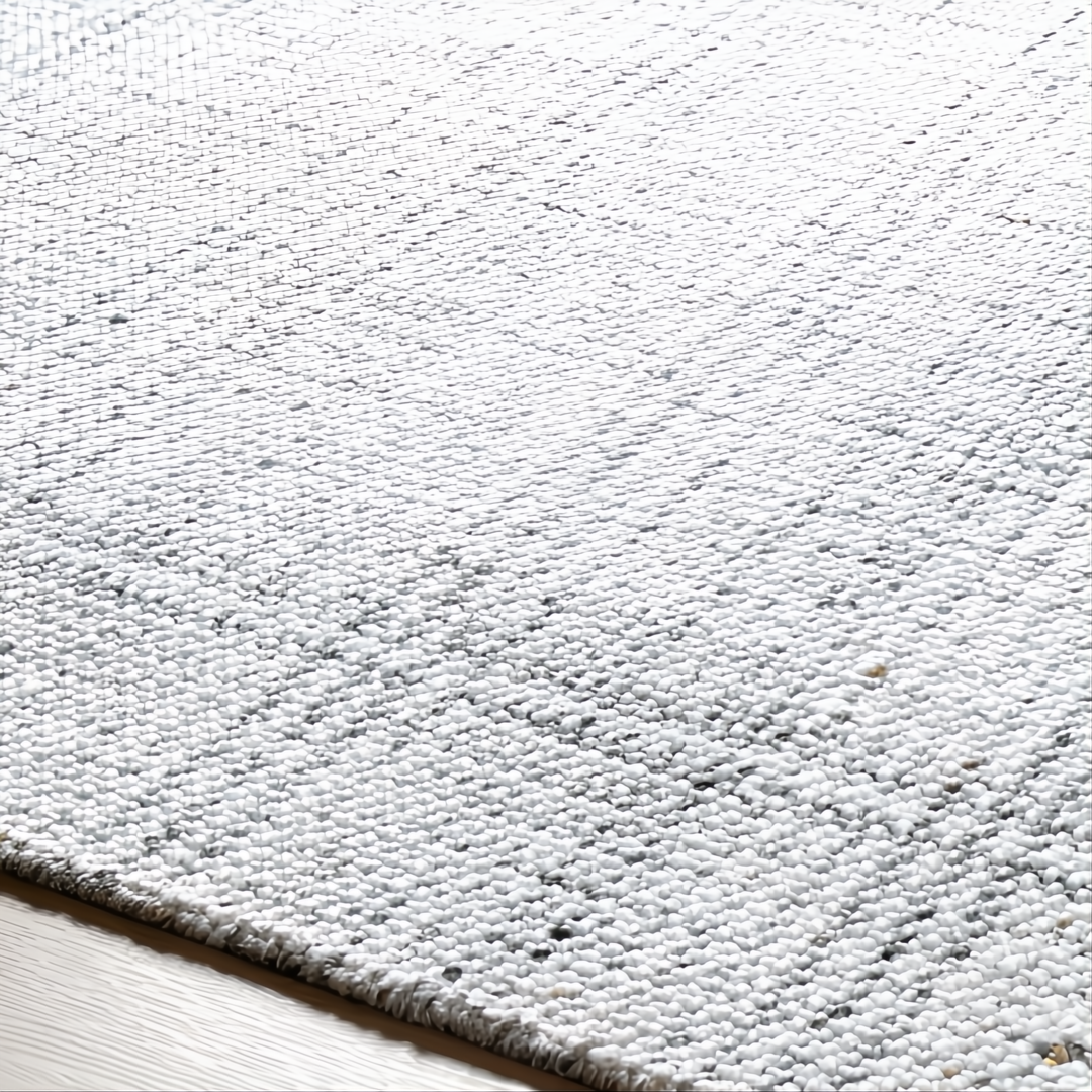 Surya Hope HOP-2303-P hand-loomed flatwoven area rug in white, gray, and light slate recycled PET yarn.