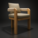 Taupe Surya Palma dining chair with Sunbrella acrylic upholstery, teak wood base, and woven armrests.