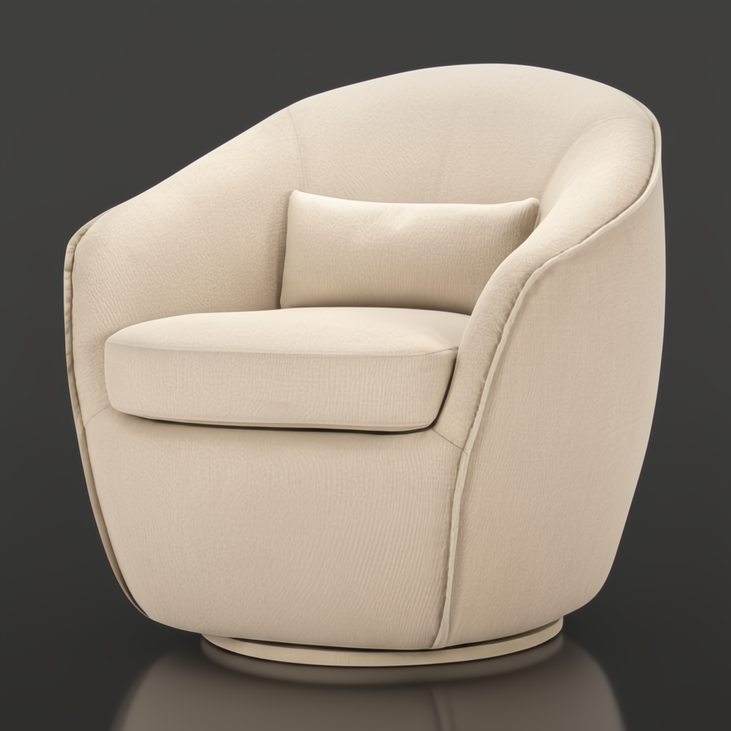Surya Ariah beige swivel chair with polyester upholstery, iron base, and modern design.