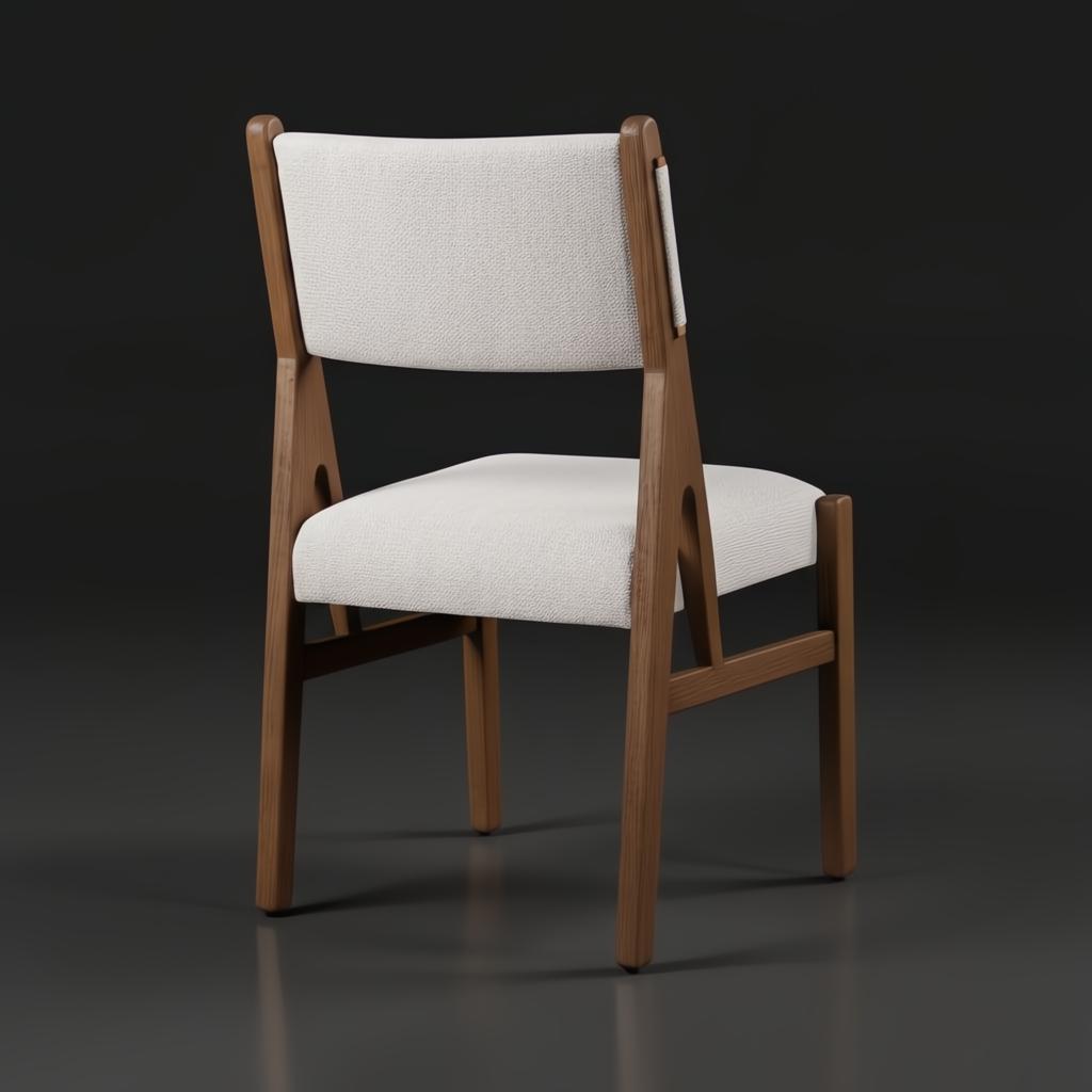 Surya Bergene dining chair with light beige upholstery and a brown natural rubber wood frame.