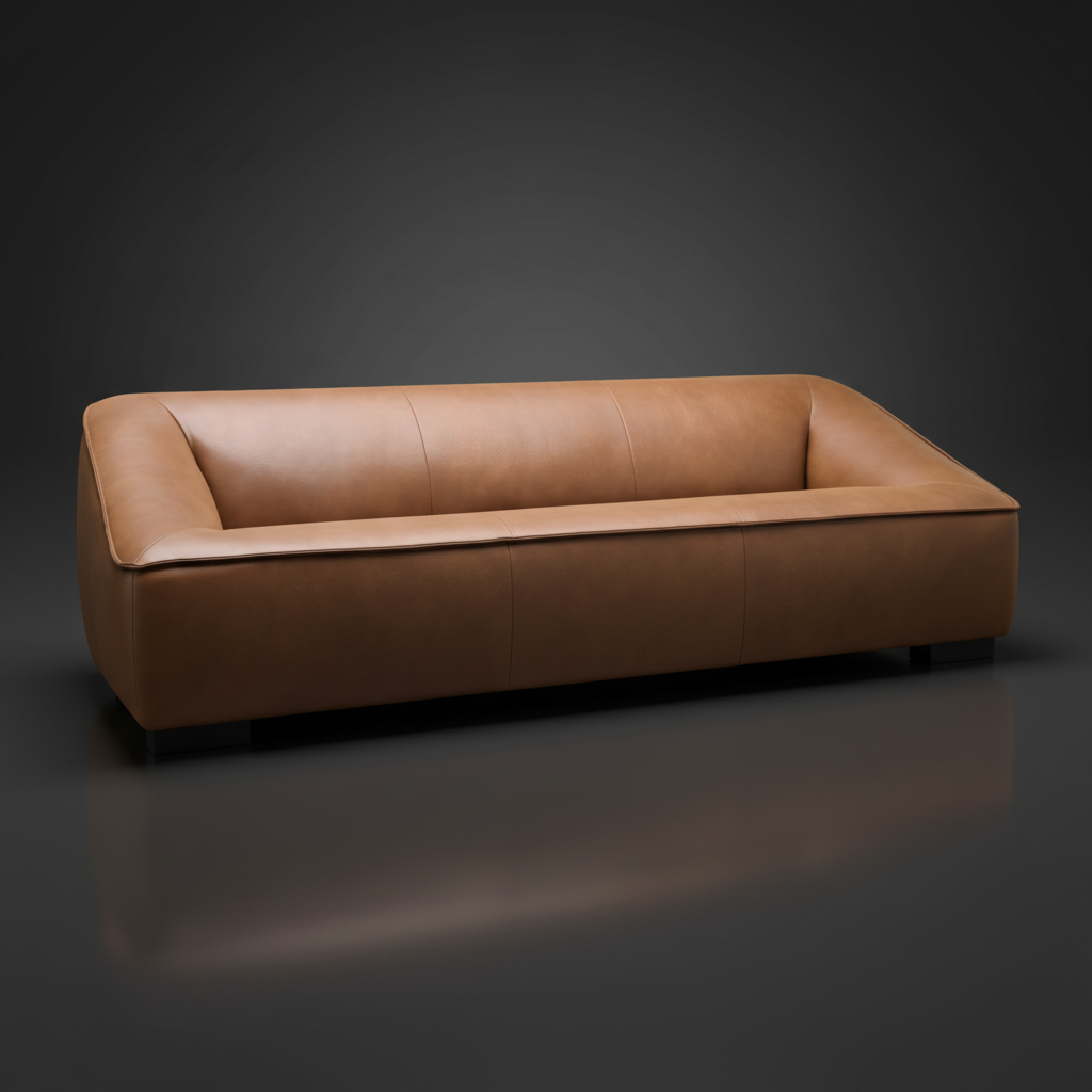Surya Alba ALBA-002 brown leather sofa with clean lines and black feet.