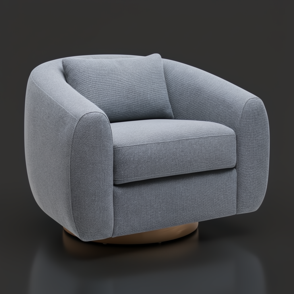 Surya Loma Swivel Chair, upholstered in blue polyester and rayon with an ash wood base.