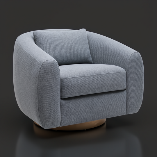 Surya Loma Swivel Chair, upholstered in blue polyester and rayon with an ash wood base.