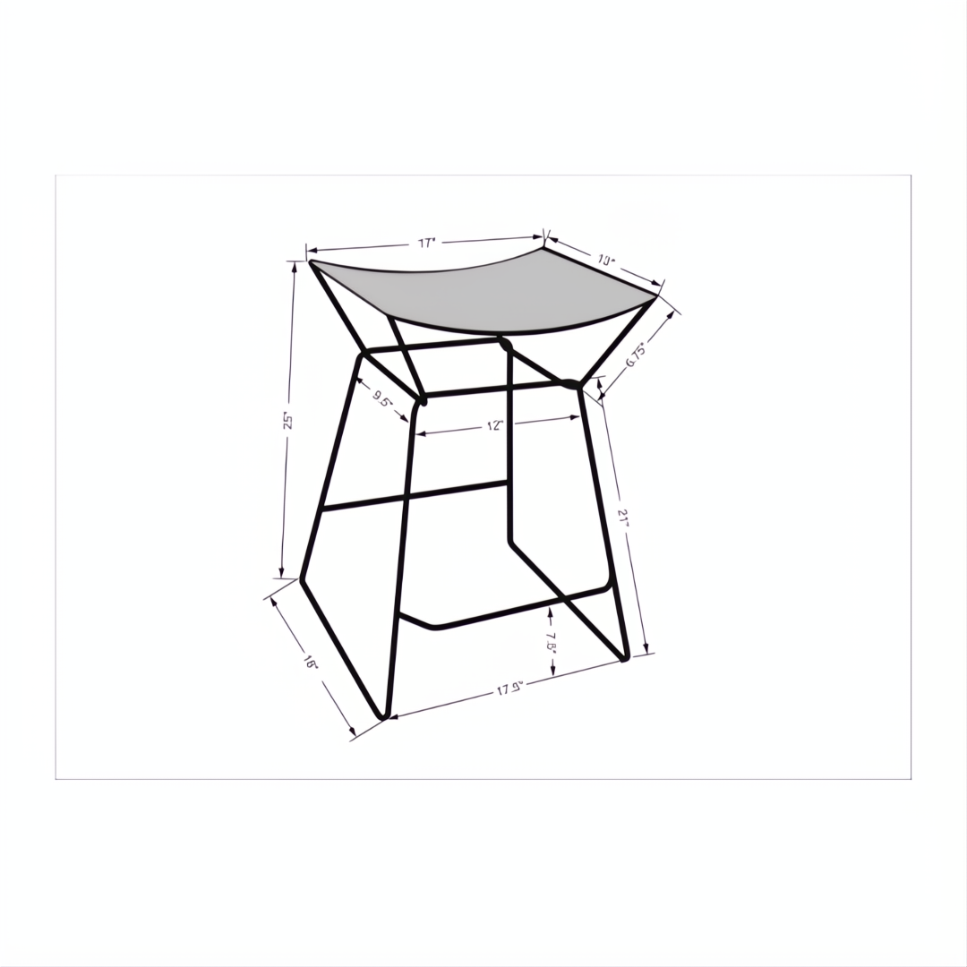 Surya Celerio counter stool dimensions: 25"H x 17"W x 18"D, with gray seat and black metal frame.