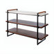 Surya Novelle Bookcase with white marble top, metallic bronze iron frame, stained acacia shelves, and leather handles.