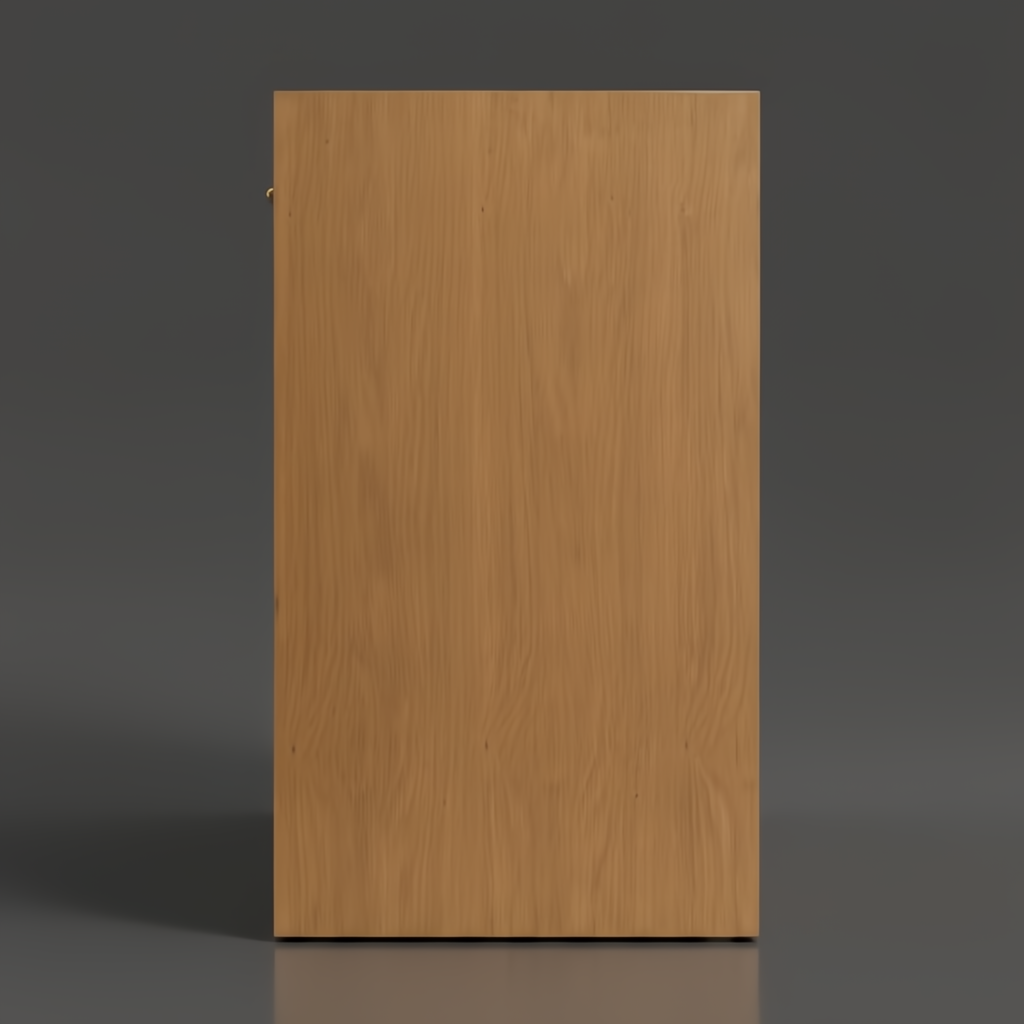 Surya Helene console table, brown lacquered oak veneer, 31"H x 48"W x 18"D, side view.