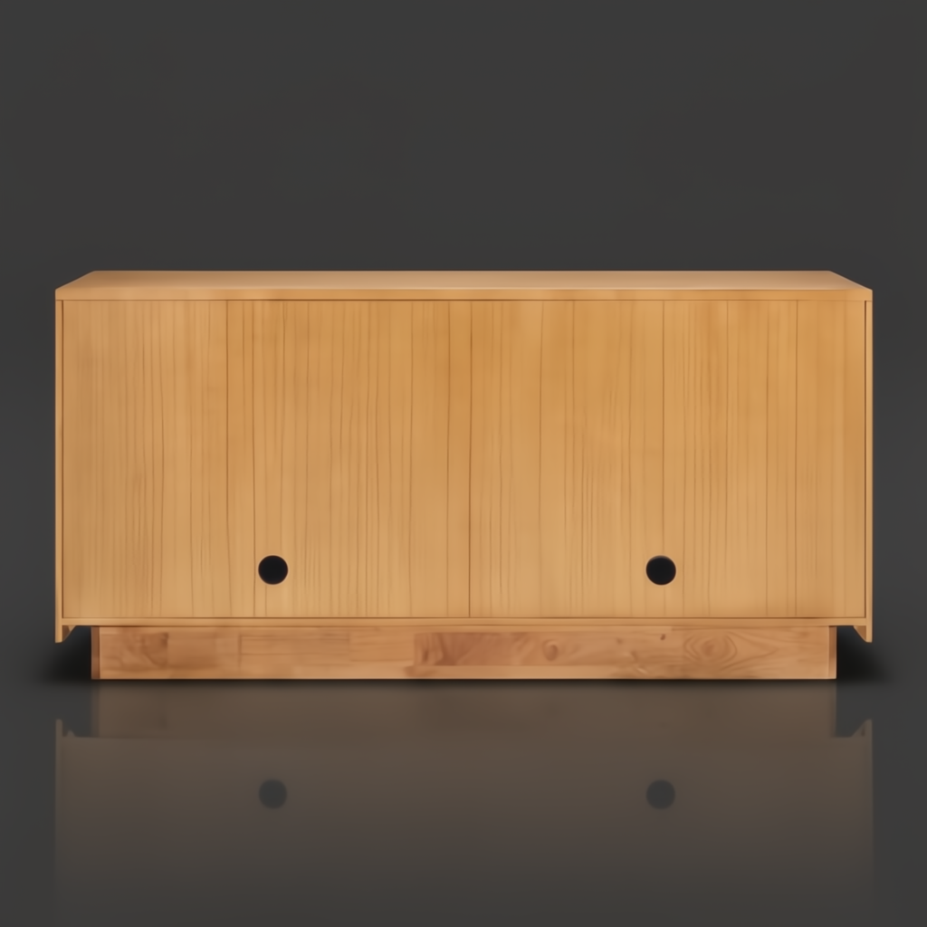 Surya Lulea Cabinet: Beige natural ash wood veneer storage cabinet with 3D patterned doors and push-to-open mechanism.