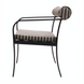 Surya Antibes dining arm chair with black aluminum frame and multi-color striped Sunbrella cushions.