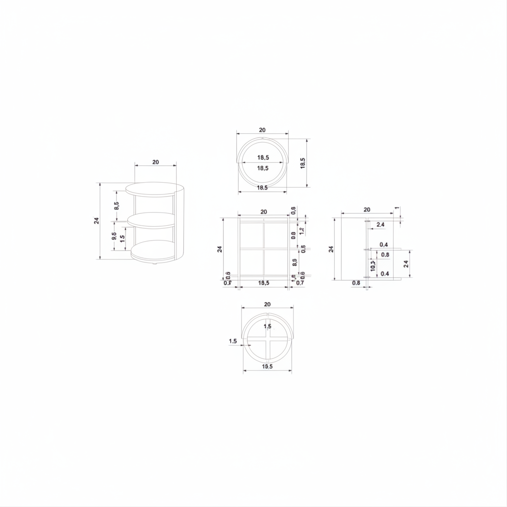 Technical drawing of the Surya Gerald End Table, showing multiple views with dimensions.