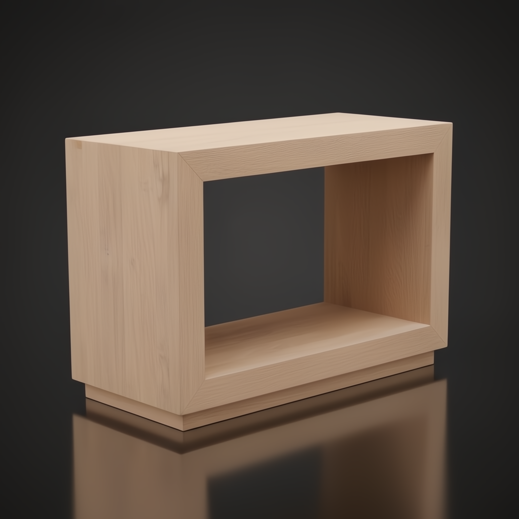 Surya Coburn Console Table: minimalist modern brown lacquered mango wood table with open storage and plinth base.