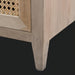 Modern Surya Etewah sideboard leg in light brown mango wood with a rattan panel detail.