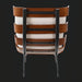 Back view of Surya Laval Accent Chair with oatmeal upholstery, wood frame, and black iron base.