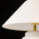 Surya Capelli accent table lamp with a white fabric shade and textured ceramic base.