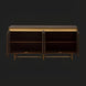 Surya Molander MLDR-002 sideboard with brown stained oak veneer top, metallic brass steel, and open soft-close doors.