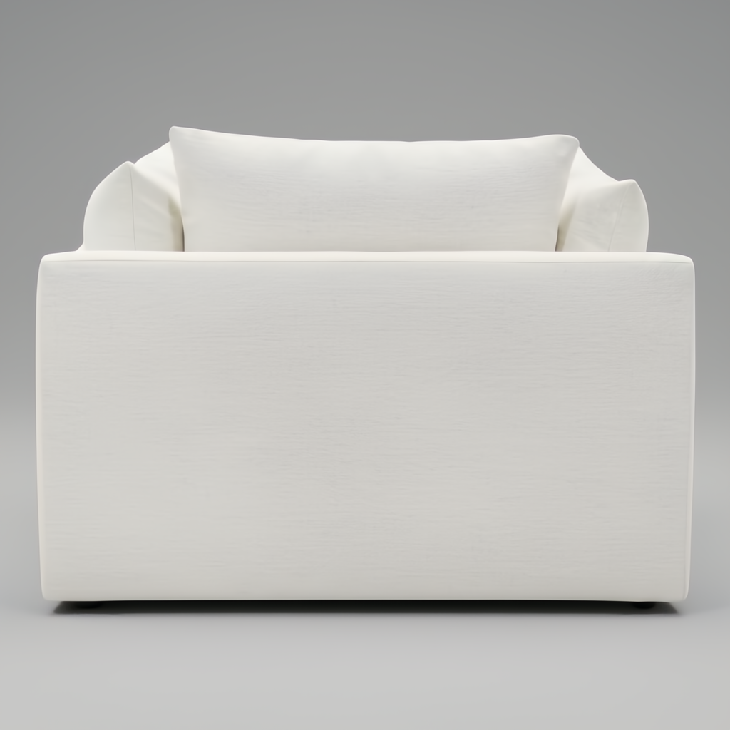 Surya Capitola accent chair, white polyester-linen upholstery, clean relaxed design with plush cushions.