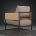 Surya Brielle accent chair with camel woven back, gray polyester upholstery, and stained ash wood frame.